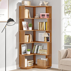 Furniture of america varl deals contemporary solid wood corner bookshelf